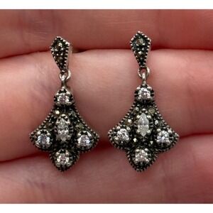 Judith Jack‎ Sterling Silver Marcasite & CZ Dangle Earrings